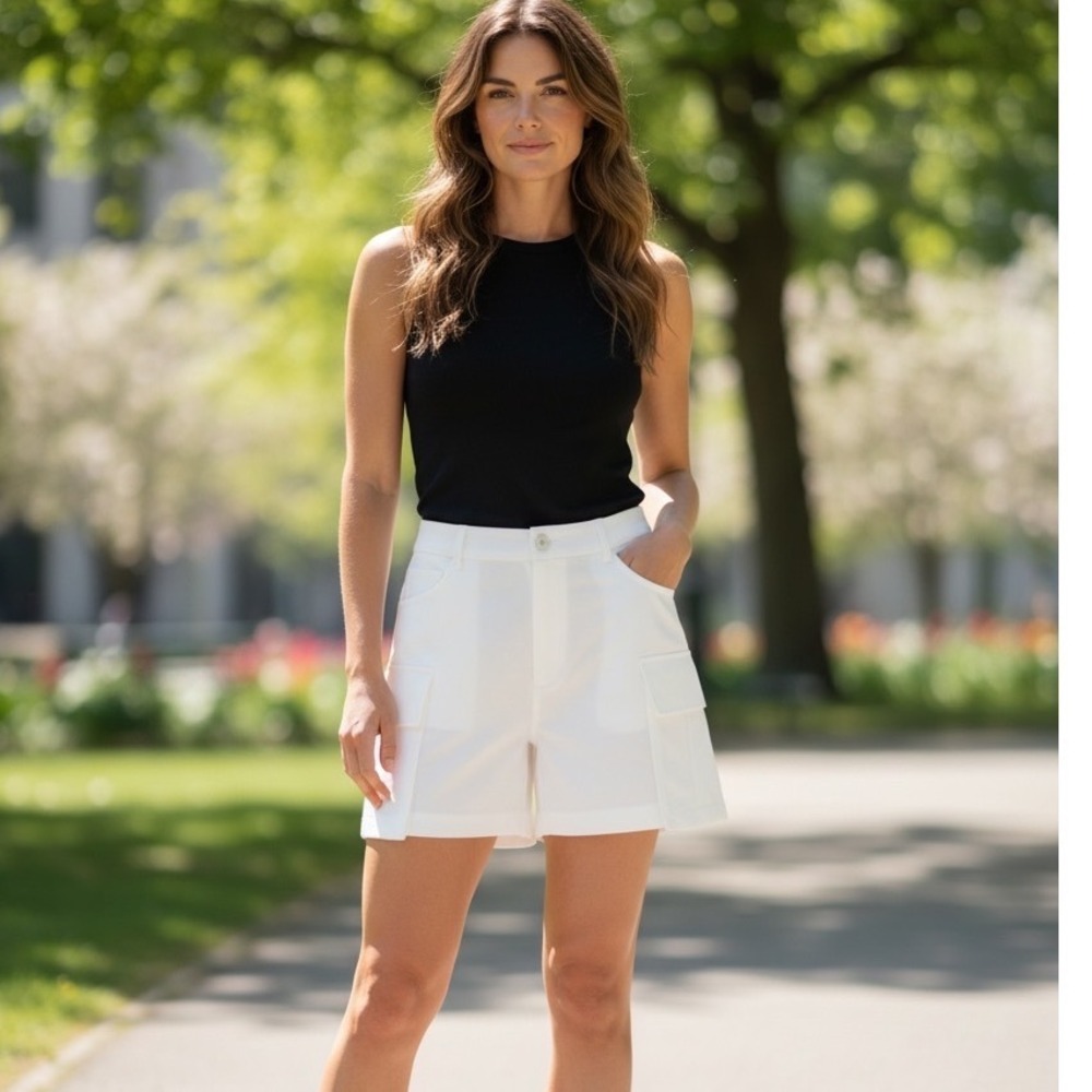 Julia by Love J White High Rise Cargo Shorts Gorpcore Utility Preppy Tennis Golf